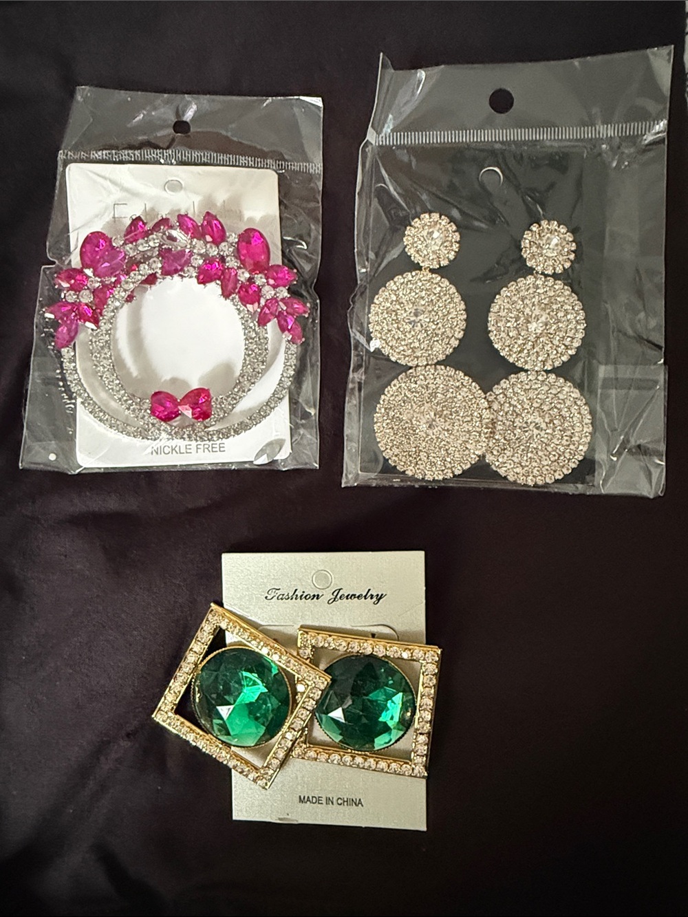 Set of three fashion earrings – bold and bright